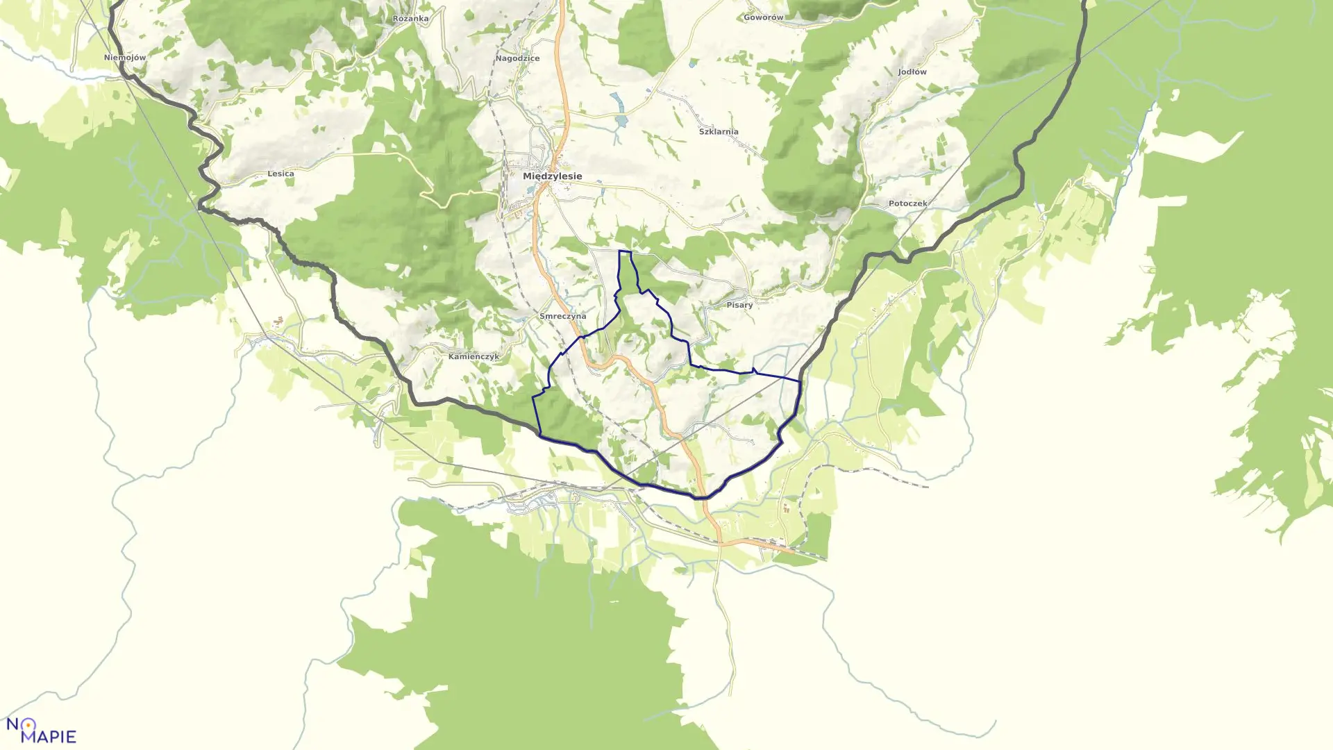 Mapa obrębu Boboszów w gminie Międzylesie