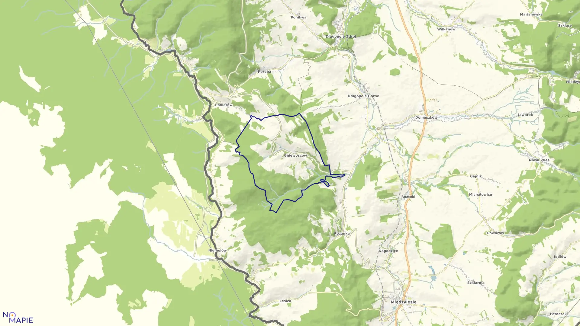 Mapa obrębu Gniewoszów w gminie Międzylesie