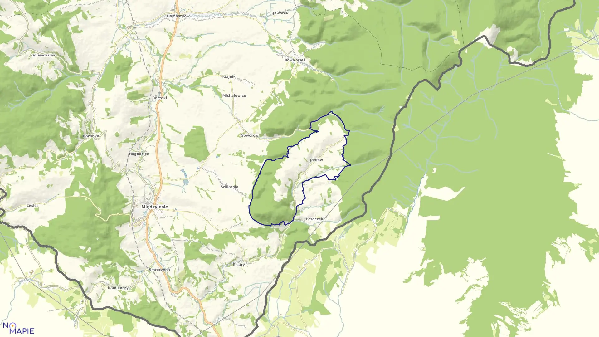 Mapa obrębu Jodłów w gminie Międzylesie