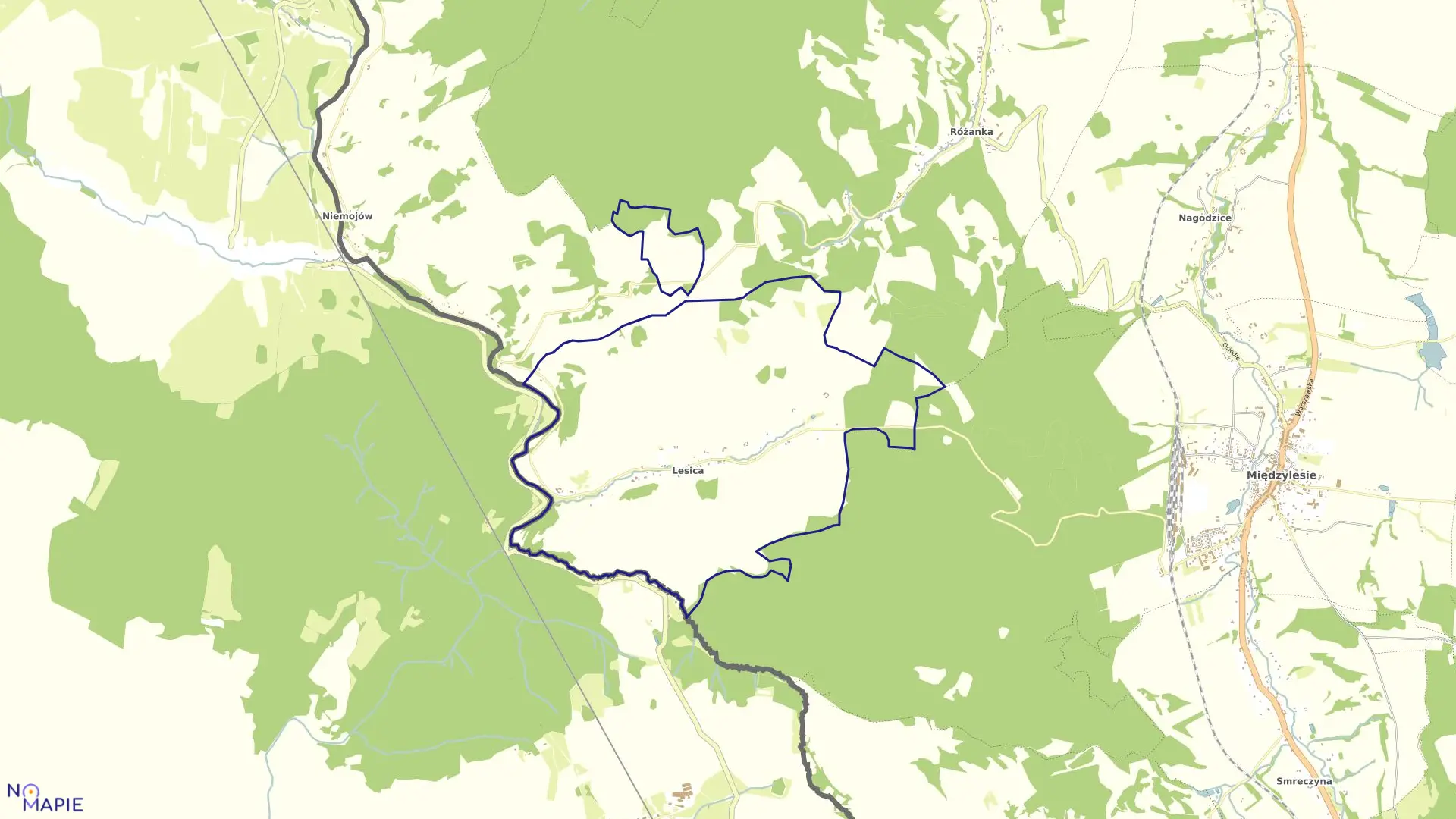 Mapa obrębu Lesica w gminie Międzylesie