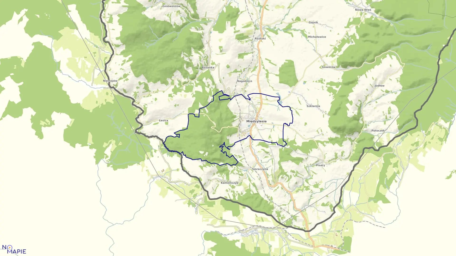 Mapa obrębu Międzylesie w gminie Międzylesie