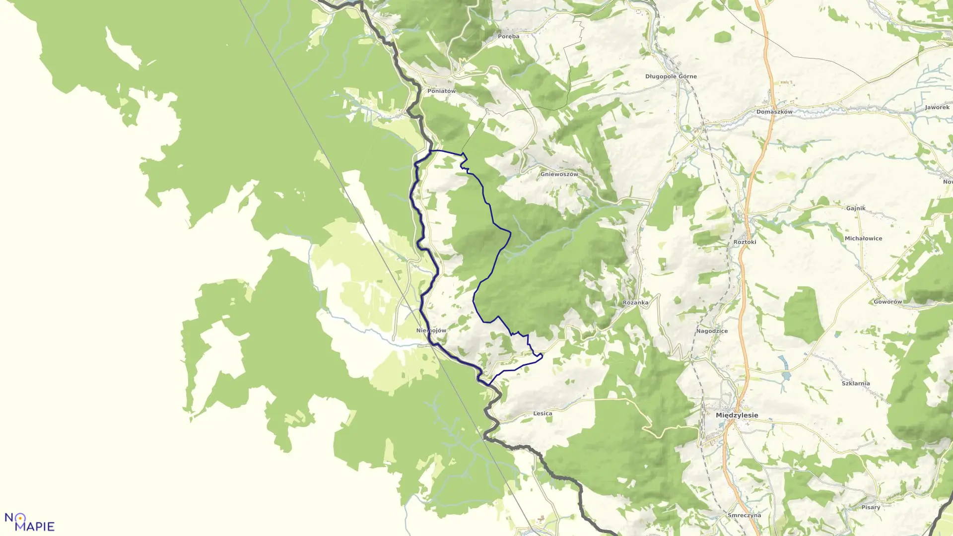 Mapa obrębu Niemojów w gminie Międzylesie