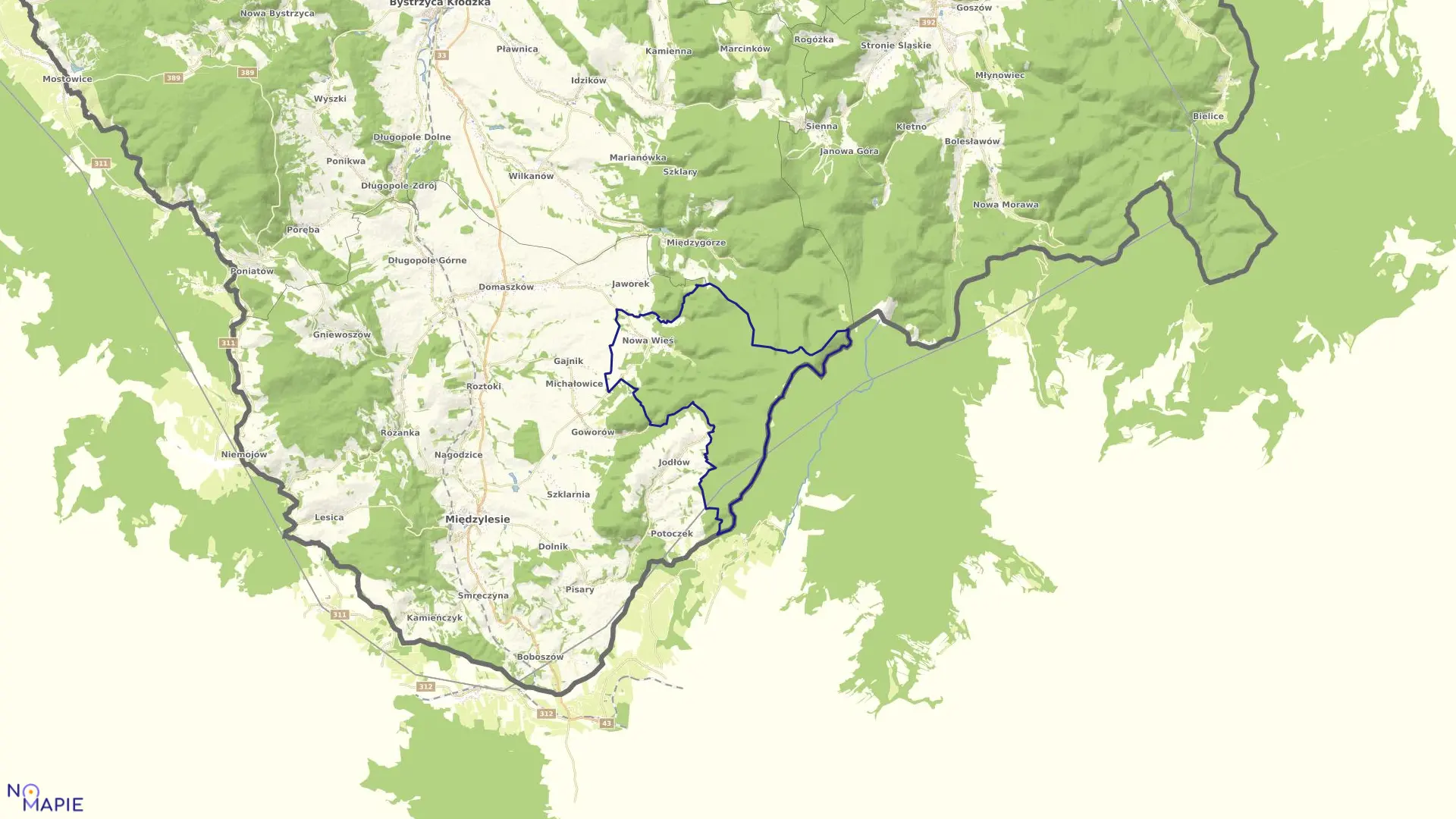 Mapa obrębu Nowa Wieś w gminie Międzylesie