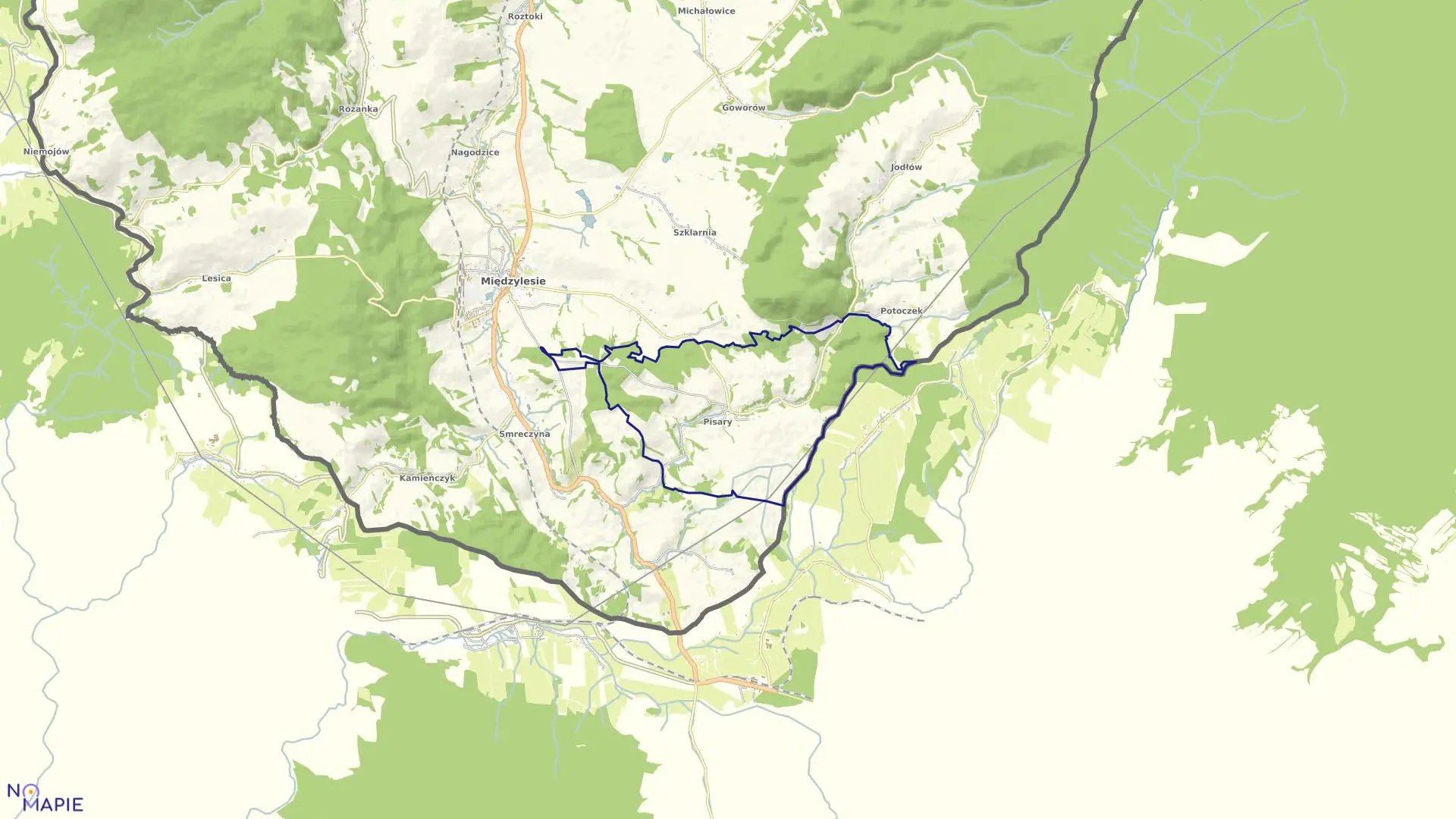 Mapa obrębu Pisary w gminie Międzylesie