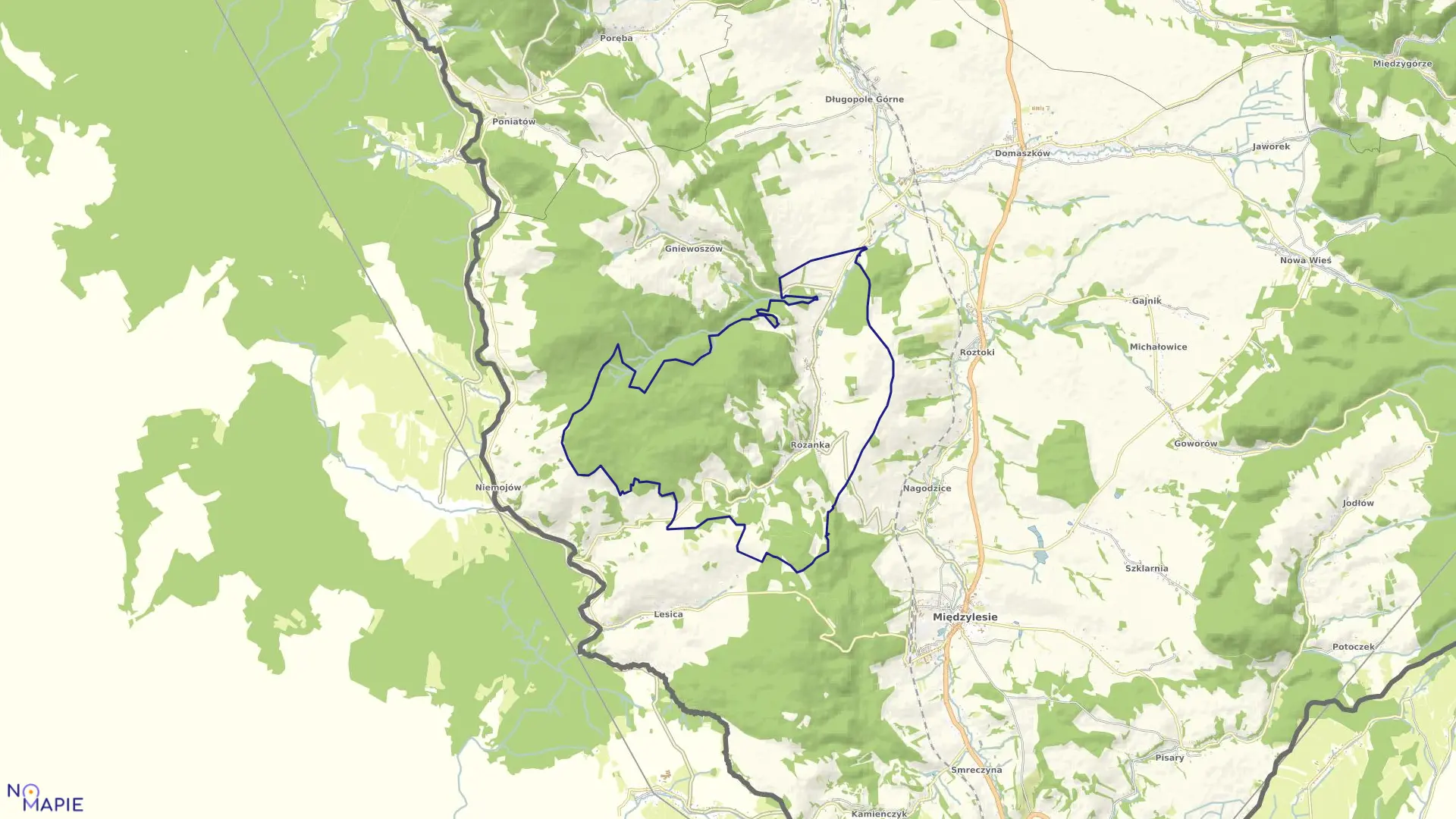 Mapa obrębu Różanka w gminie Międzylesie